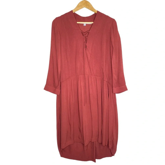 Just Female Terracotta Rust Red Canyon Tie Lace Up Front Smock Dress Size XS - Picture 2 of 11